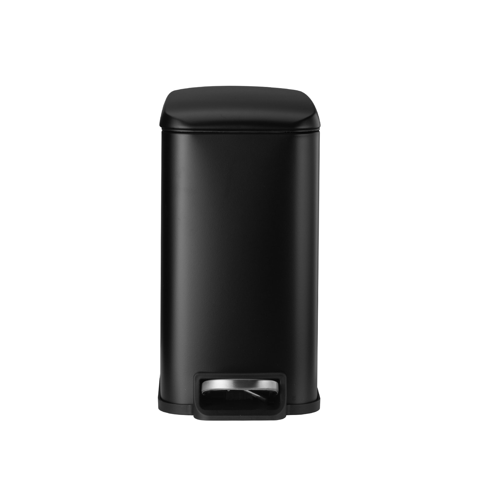 Slim Bathroom Trash Can With Step Pedal And Soft Close Lid Black_voghion.com